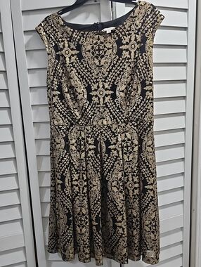 Eva Mendez black and Gold Embroidered Midi Dress